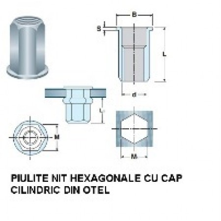 Piulita nit 5-filetata hex cu cap cilindric otel-200buc