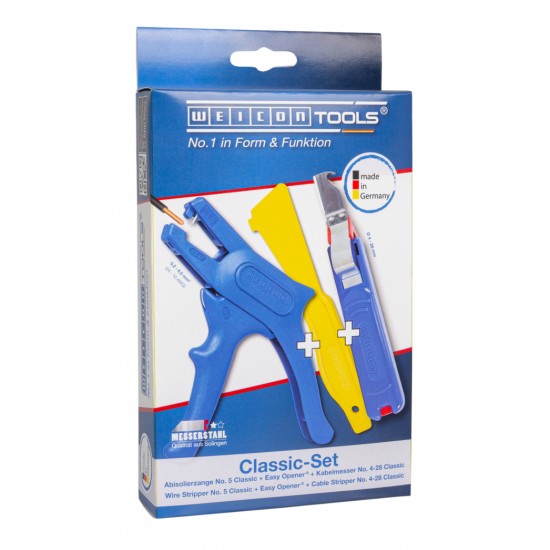  Classic-Set Tools  | Set scule WEICON gama clasica: Clește dezizolator nr. 5, desfacator Easy Opener, Cutit pentru cabluri WEICON C 4-28 